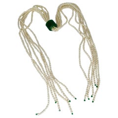 Important Multi-stranded Pearl & Jade Open Work Necklace