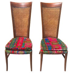 Retro Pair of Caned Chairs with Jack Lenor Larson Velvet Upholstery