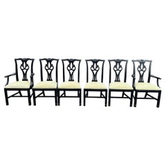 Set of Six Chippendale Dining Chairs in Black