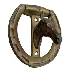 Vintage 20th Century English Brass Horse and Horseshoe Doorknocker