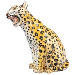 Mid-20th Century Italian Terracotta Growling Leopard Sculpture