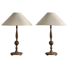 Pair of 1920s Scandinavian Table Lamps in Patinated Brass with Soft Proportions