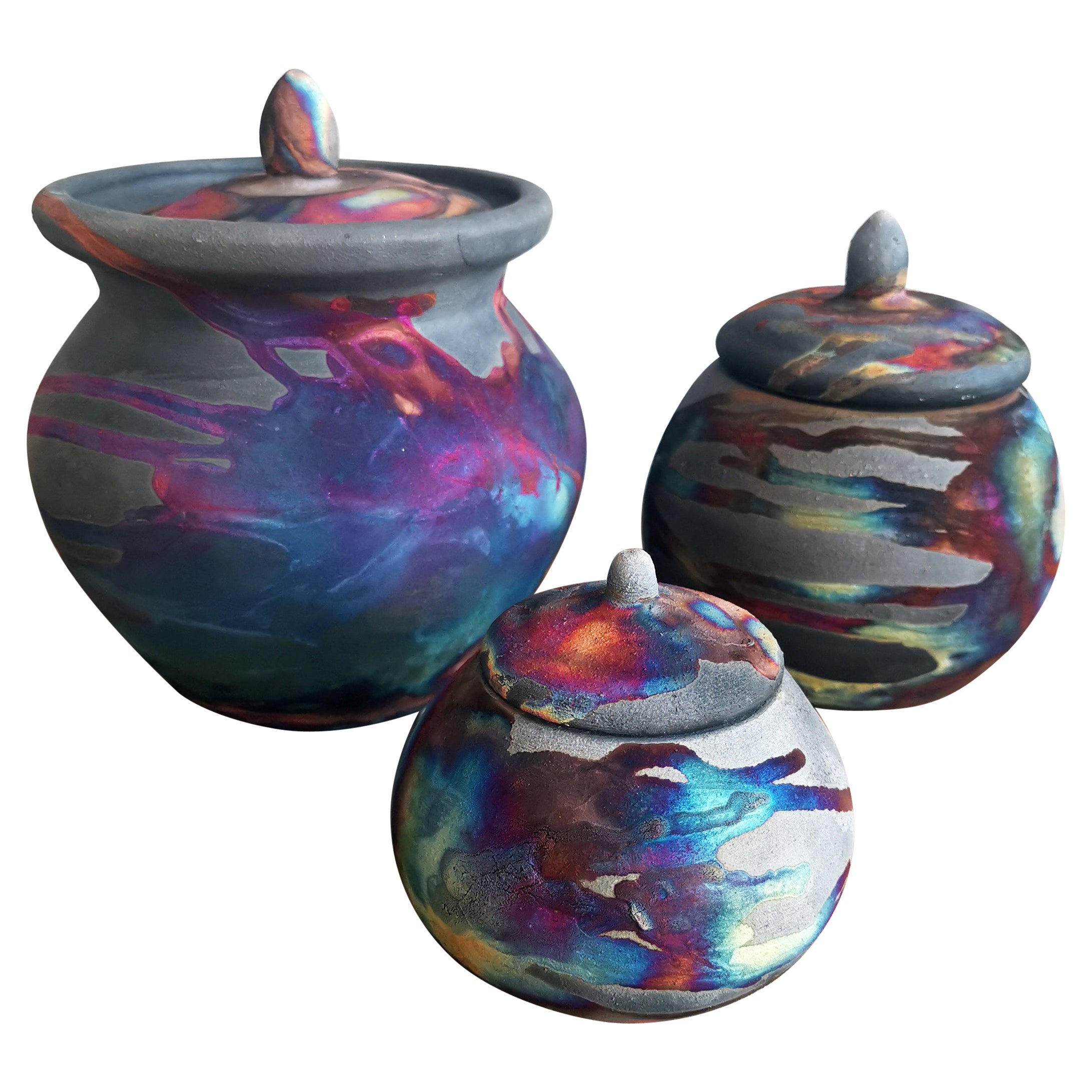 Raaquu Urn Set - Carbon Copper - Ceramic Raku Pottery For Sale
