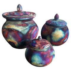 Raaquu-Urnen-Set, mattes Kupfer, Keramik Raku-Keramik