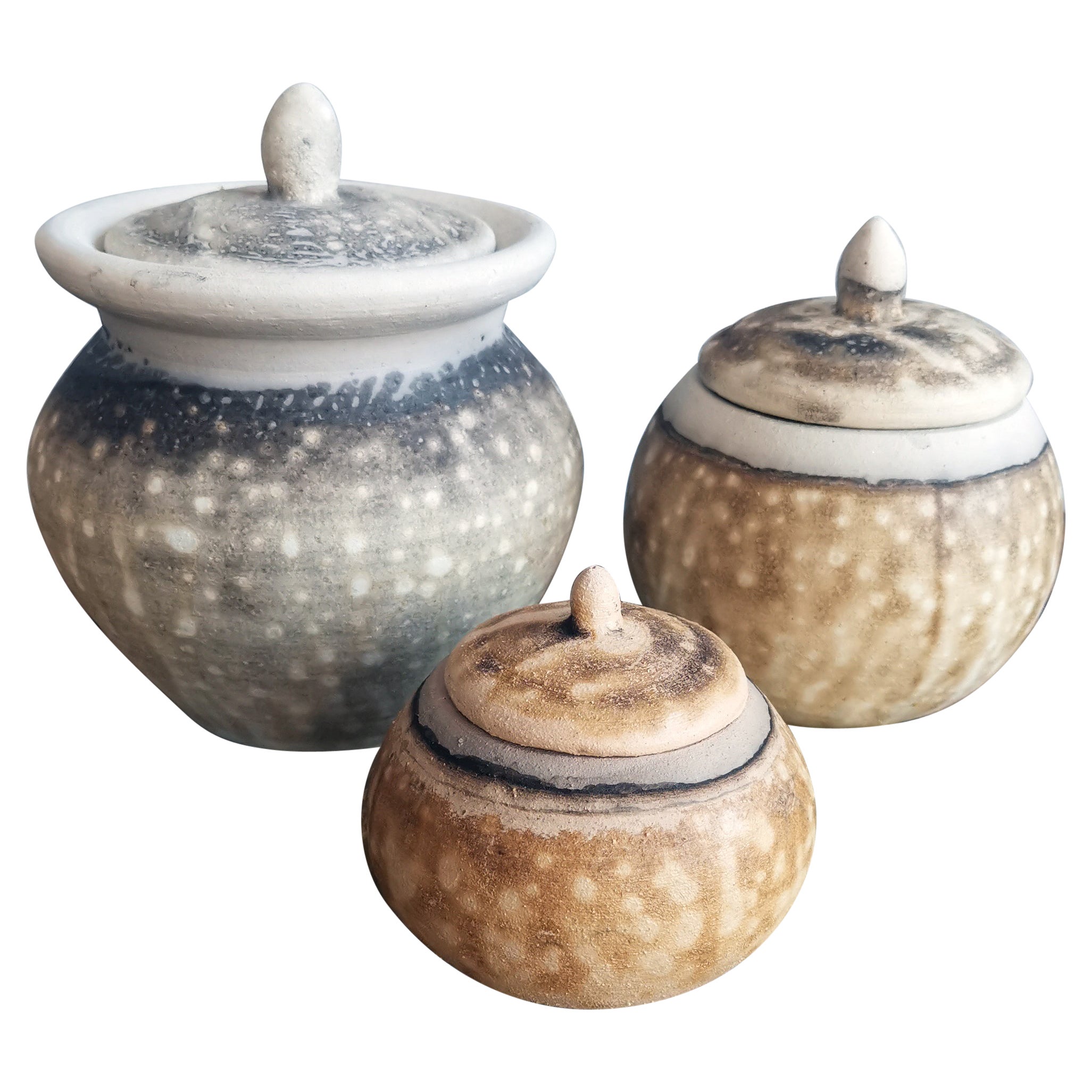 Raaquu Urn Set - Obvara - Ceramic Raku Pottery For Sale
