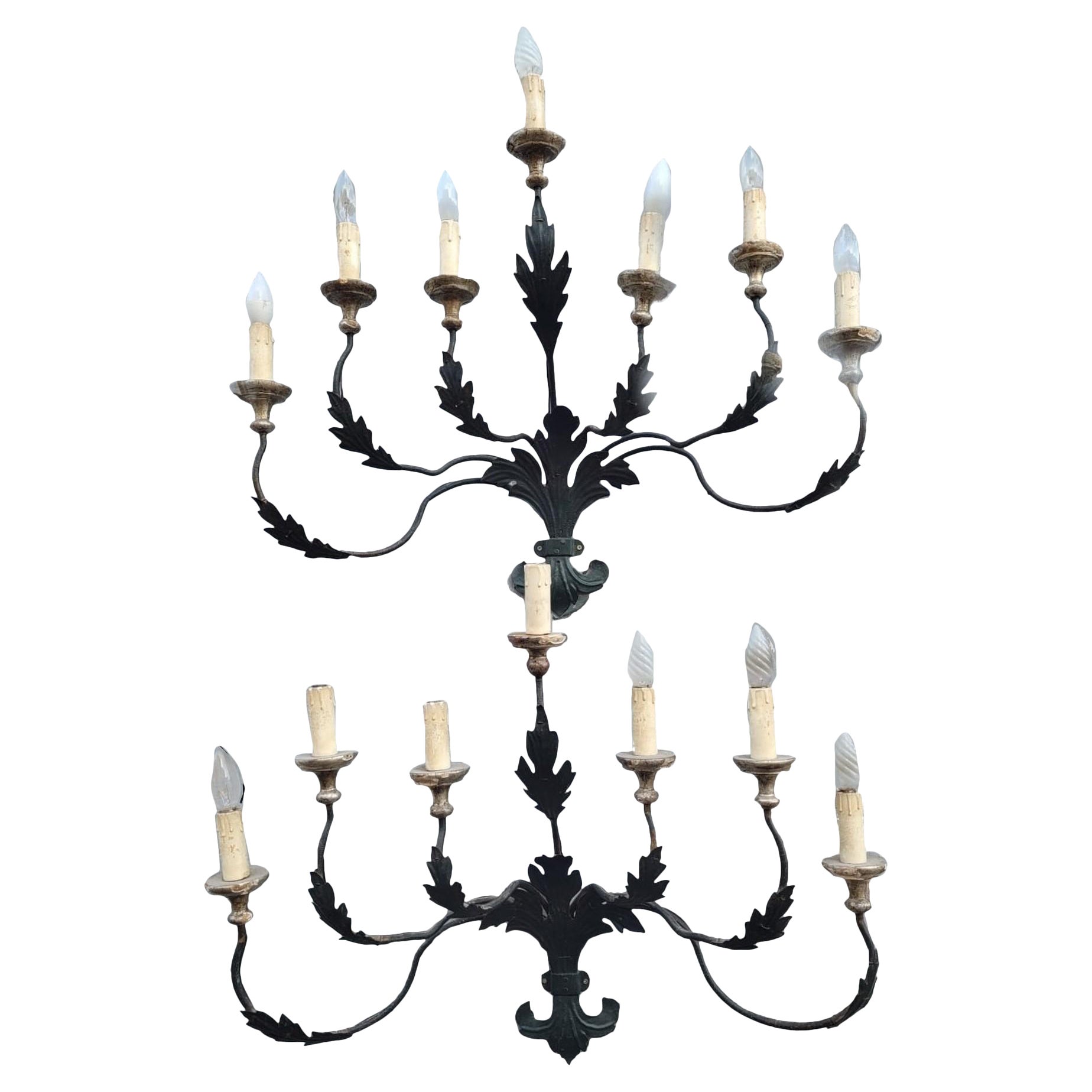 Pair of Sconces in Cut Iron, Late 19th Century For Sale