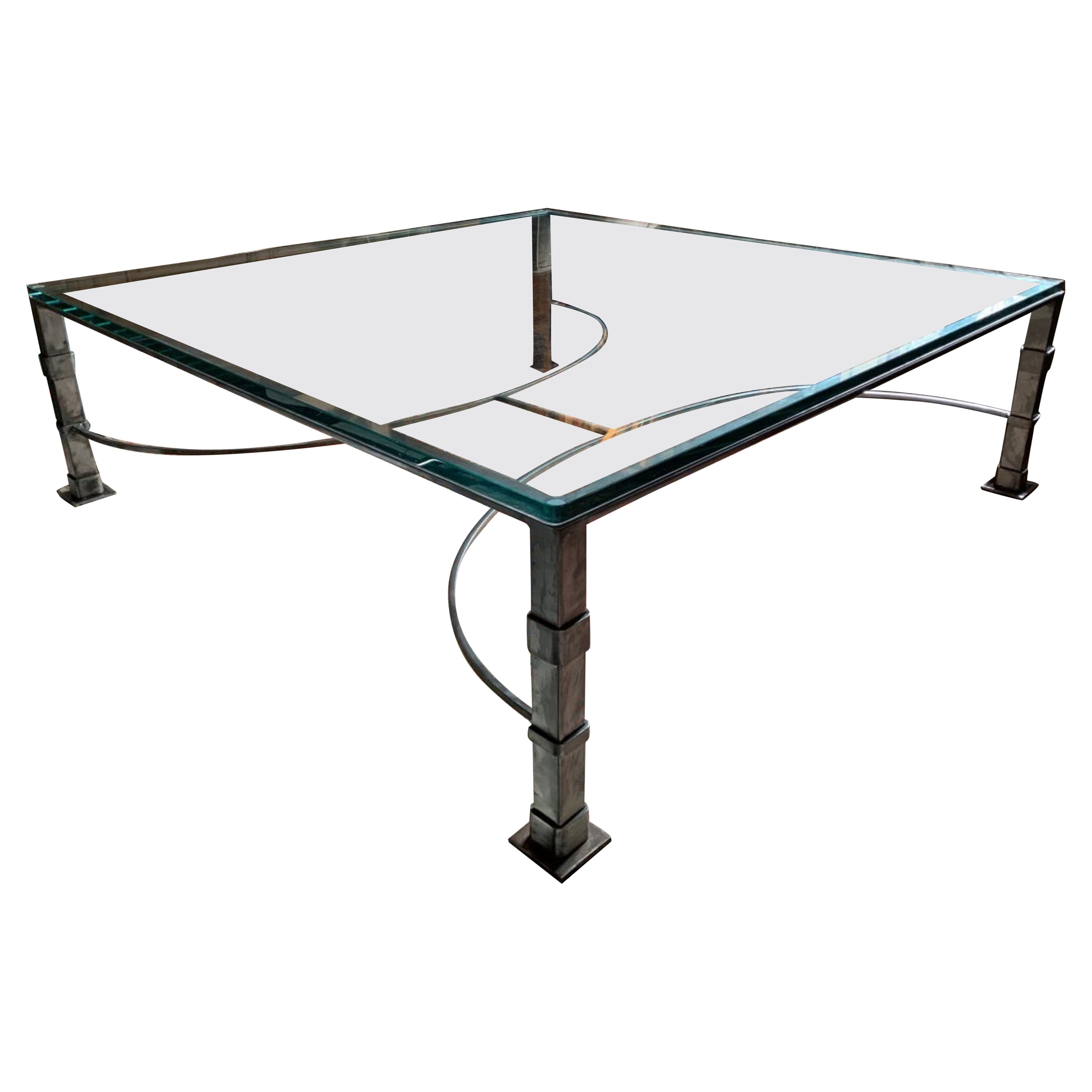 Glass and Wrought Iron Coffee Table, circa 1960 For Sale