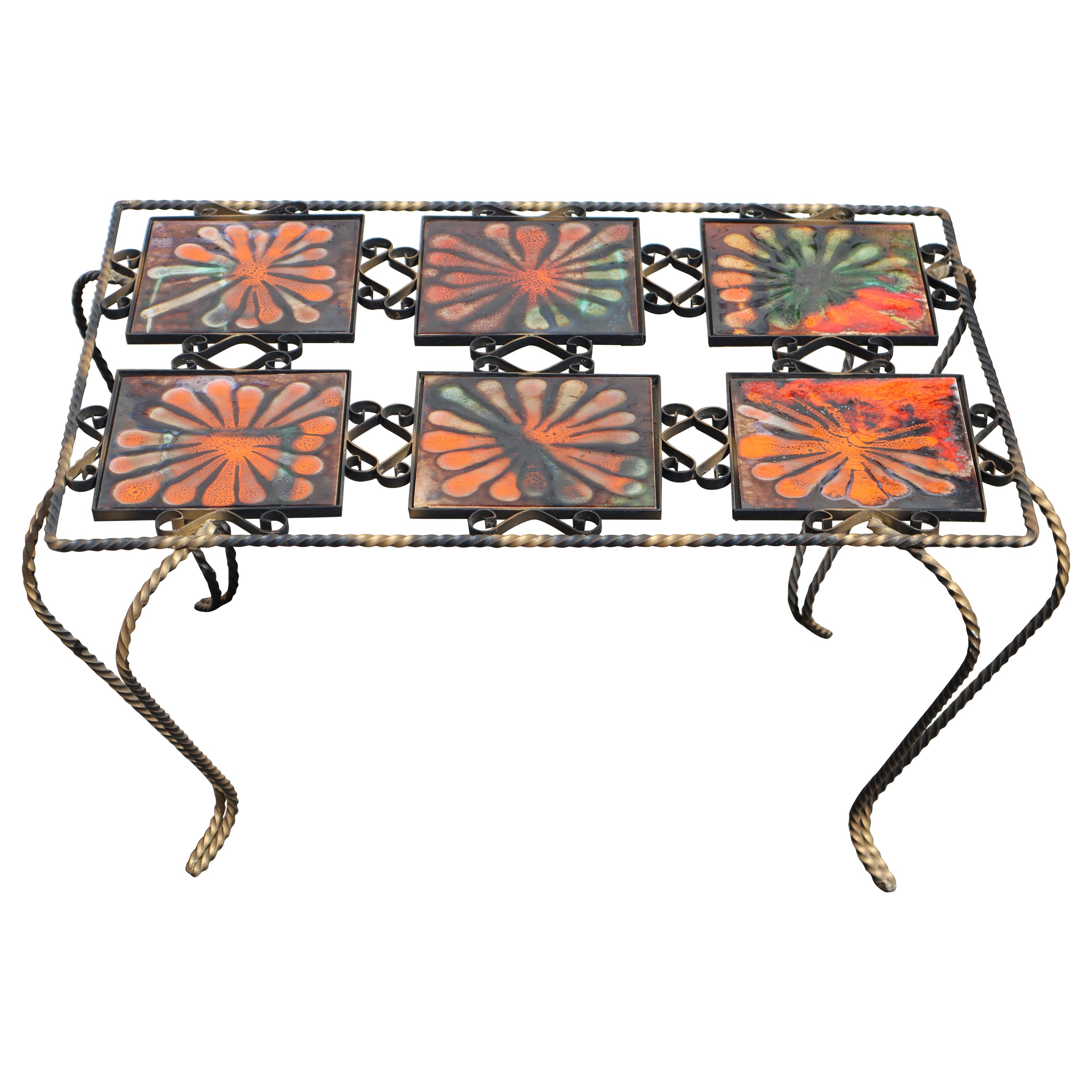 Vintage Mettlach Tiled and Forged Cocktail Table-Coffee Table-Patio Table-1950s For Sale