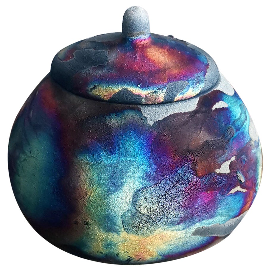 Ai Ceramic Mini Urn - Carbon Copper - Ceramic Raku Pottery For Sale