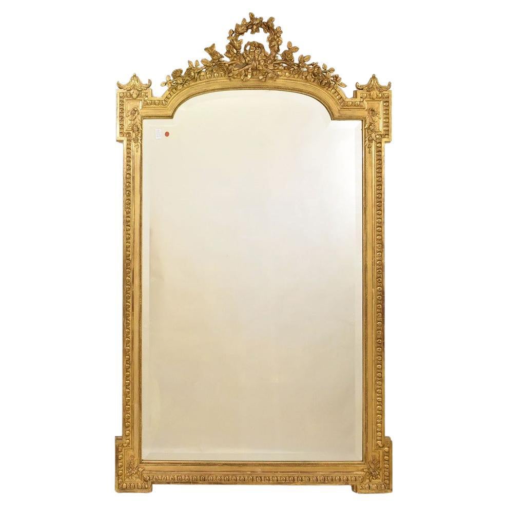 Antique Gilt Mirror, Rectangular Wall Mirror with Knot of Love, Gold Leaf Frame