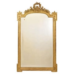 Miroir antique doré, miroir mural rectangulaire avec nœud d'amour, cadre à feuilles d'or
