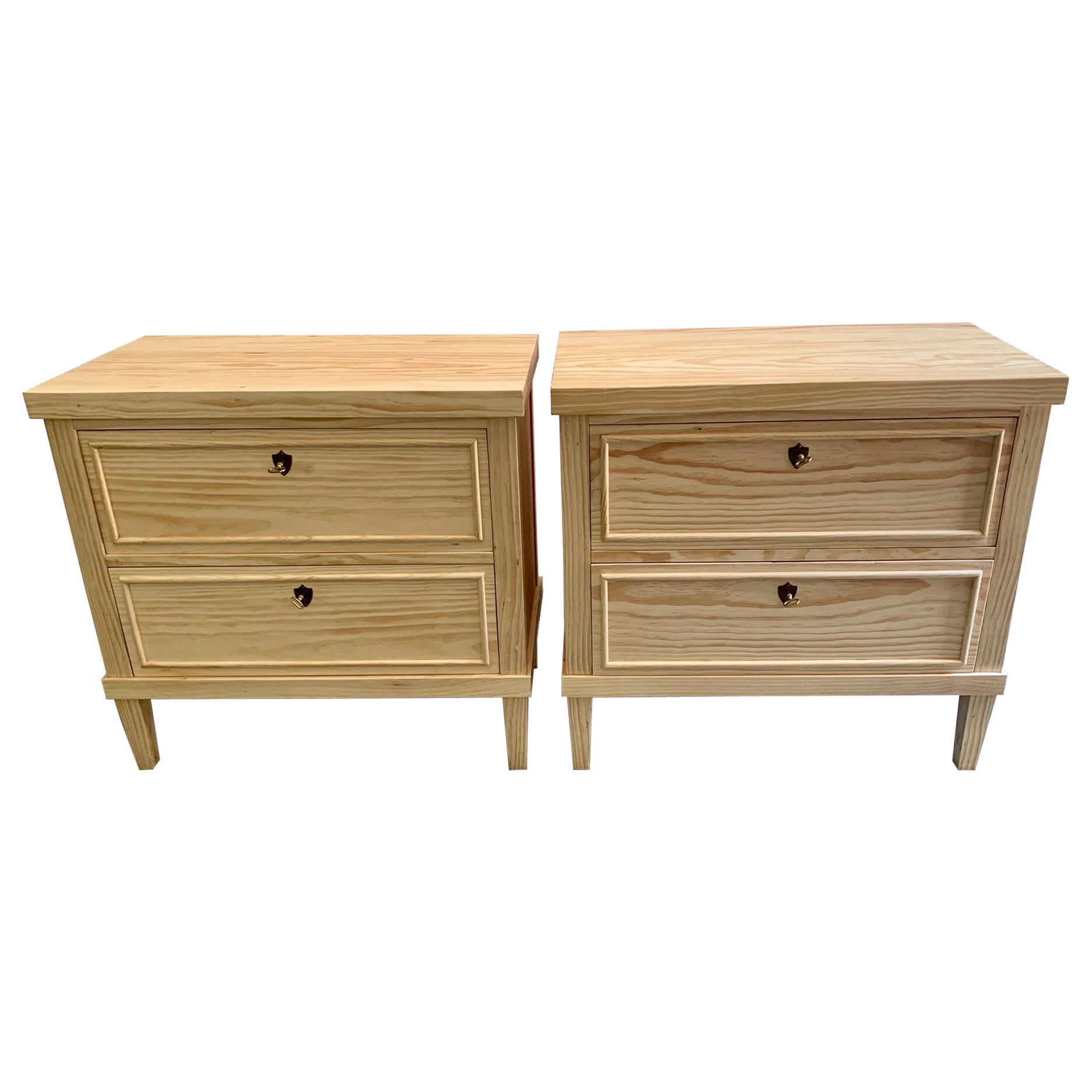 Pair of 21th Century Biedermaier Style Pine Wood Commodes or Night Tables For Sale