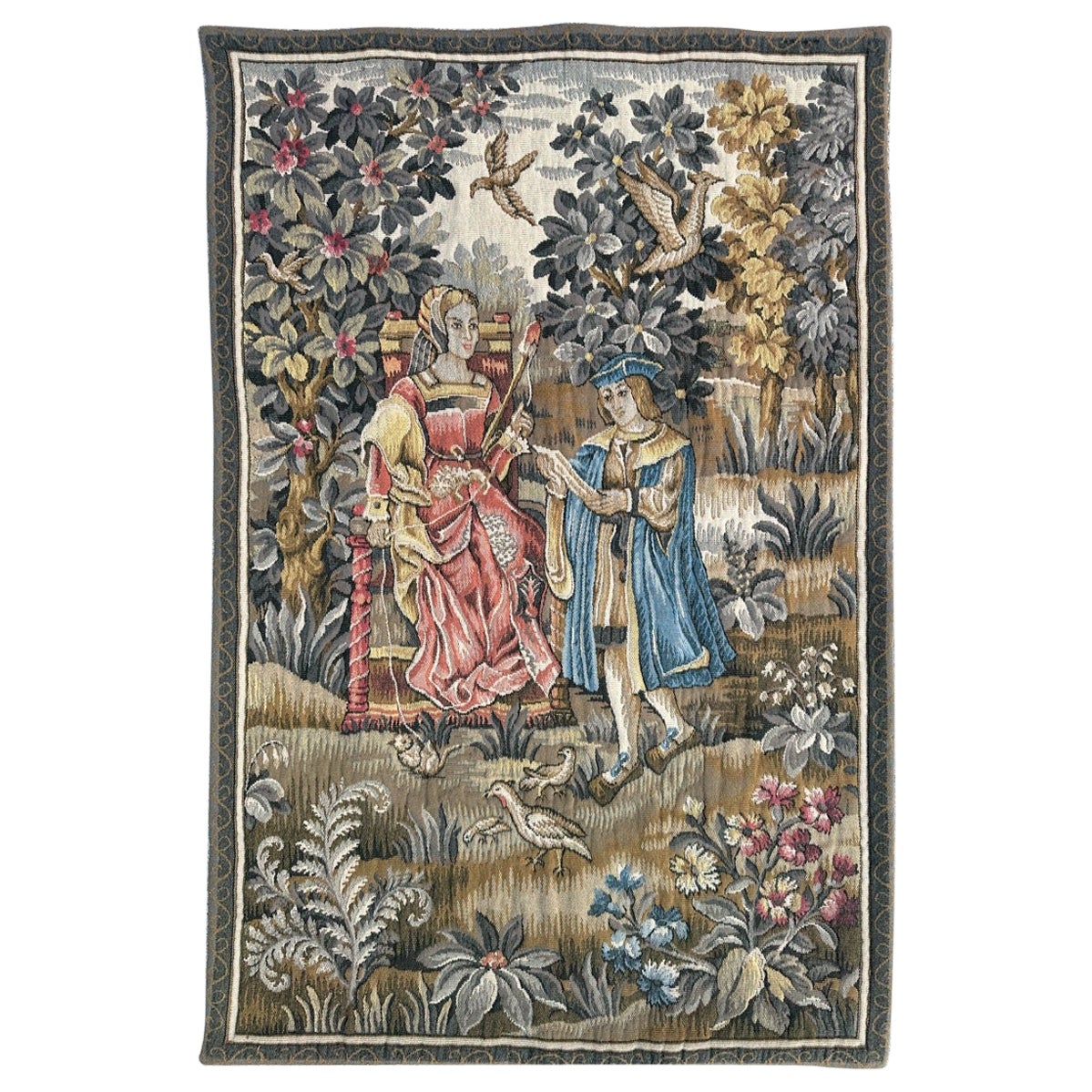 Bobyrug's Nice French Jaquar Tapestry Medieval Aubusson Style Design en vente
