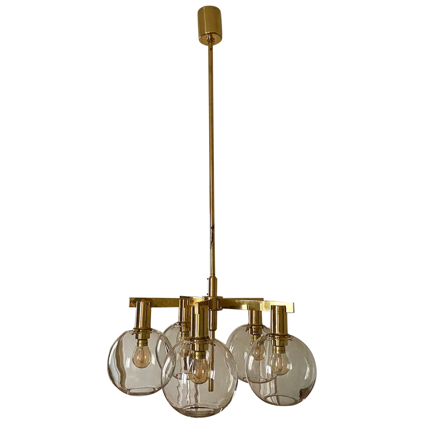 Hans-Agne Jakobsson Brass Chandelier with Five Globes