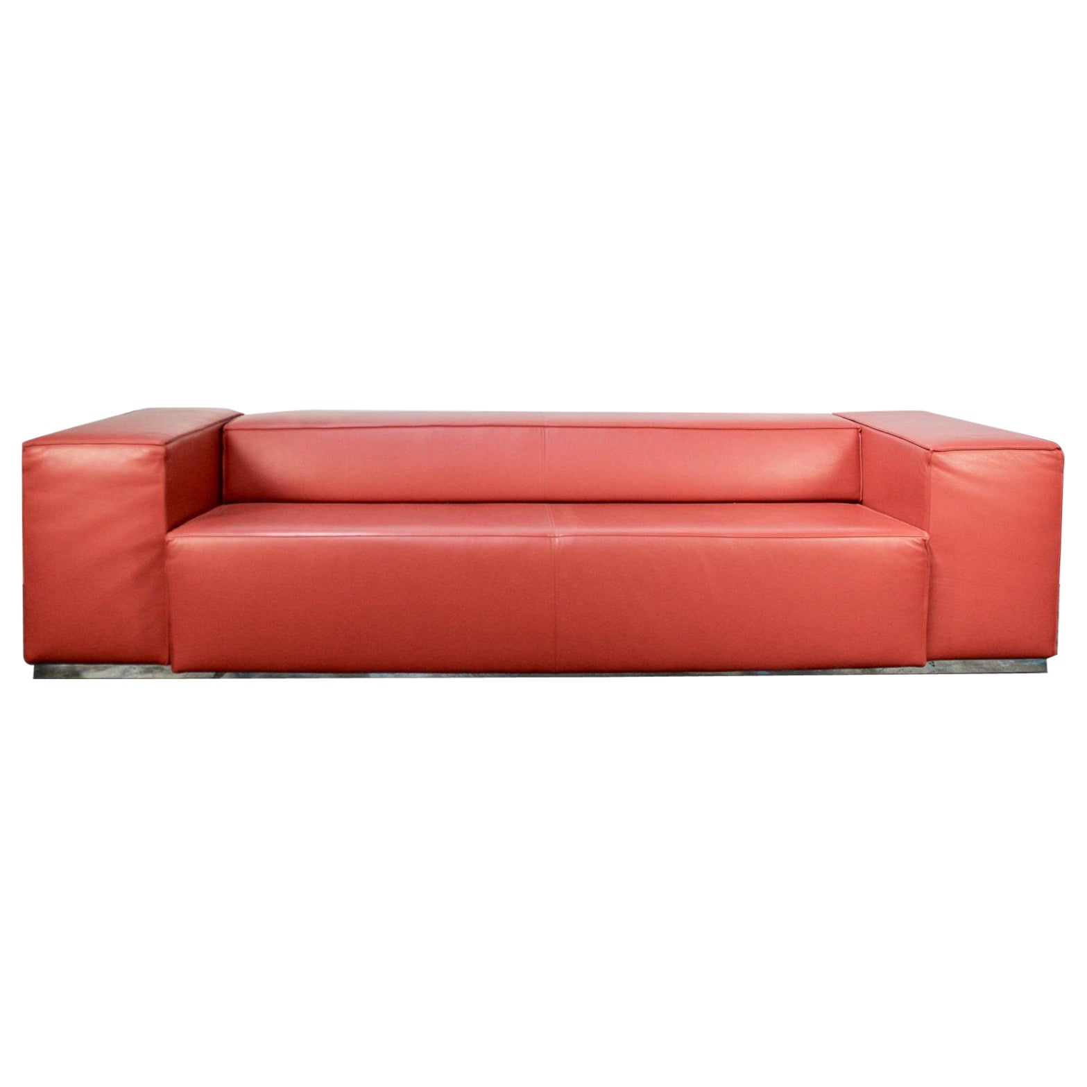 Cassina “Big Blox” 3-Seat Sofa Bed in Deep Red Leather