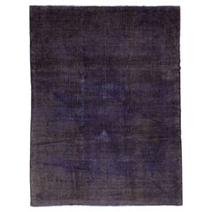 Tapis en laine bleu vintage surteint fait à la main avec motif sur toute sa surface