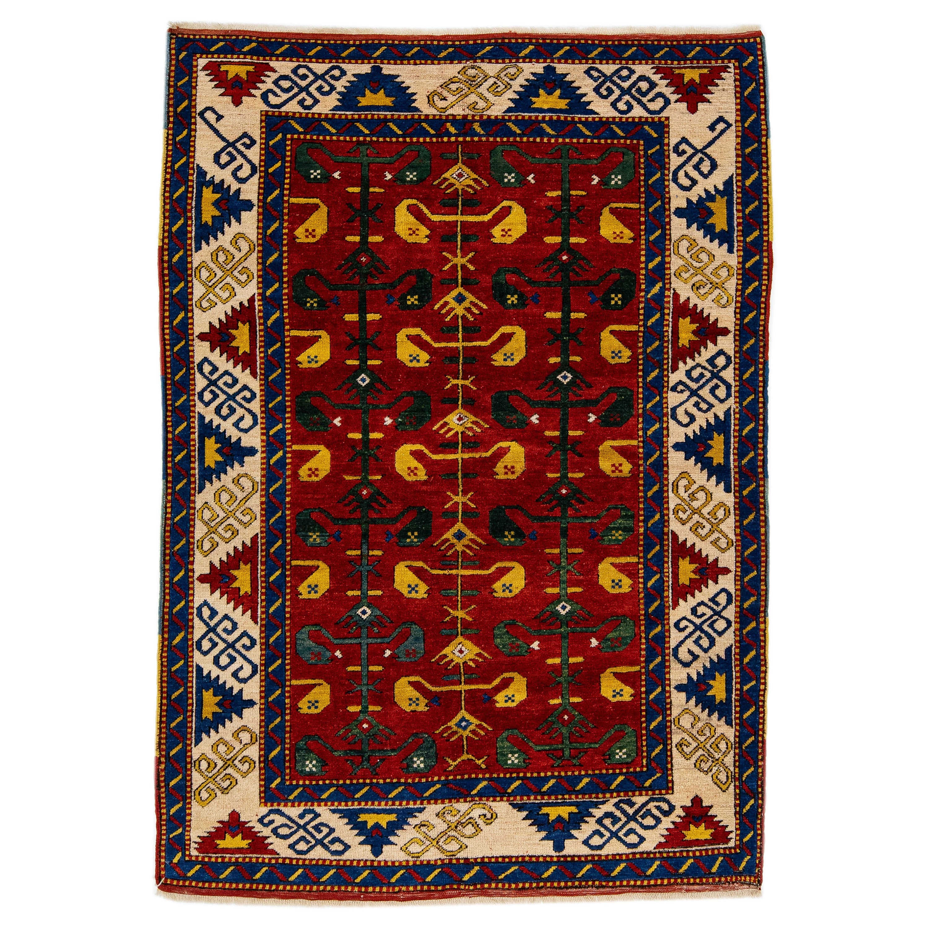 Vintage Caucasian Kazak Handmade Scatter Wool Rug in Red For Sale