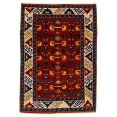 Vintage Caucasian Kazak Handmade Scatter Wool Rug in Red