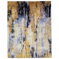 Moderner Teppich aus Wolle und Seide mit abstraktem goldenem Design