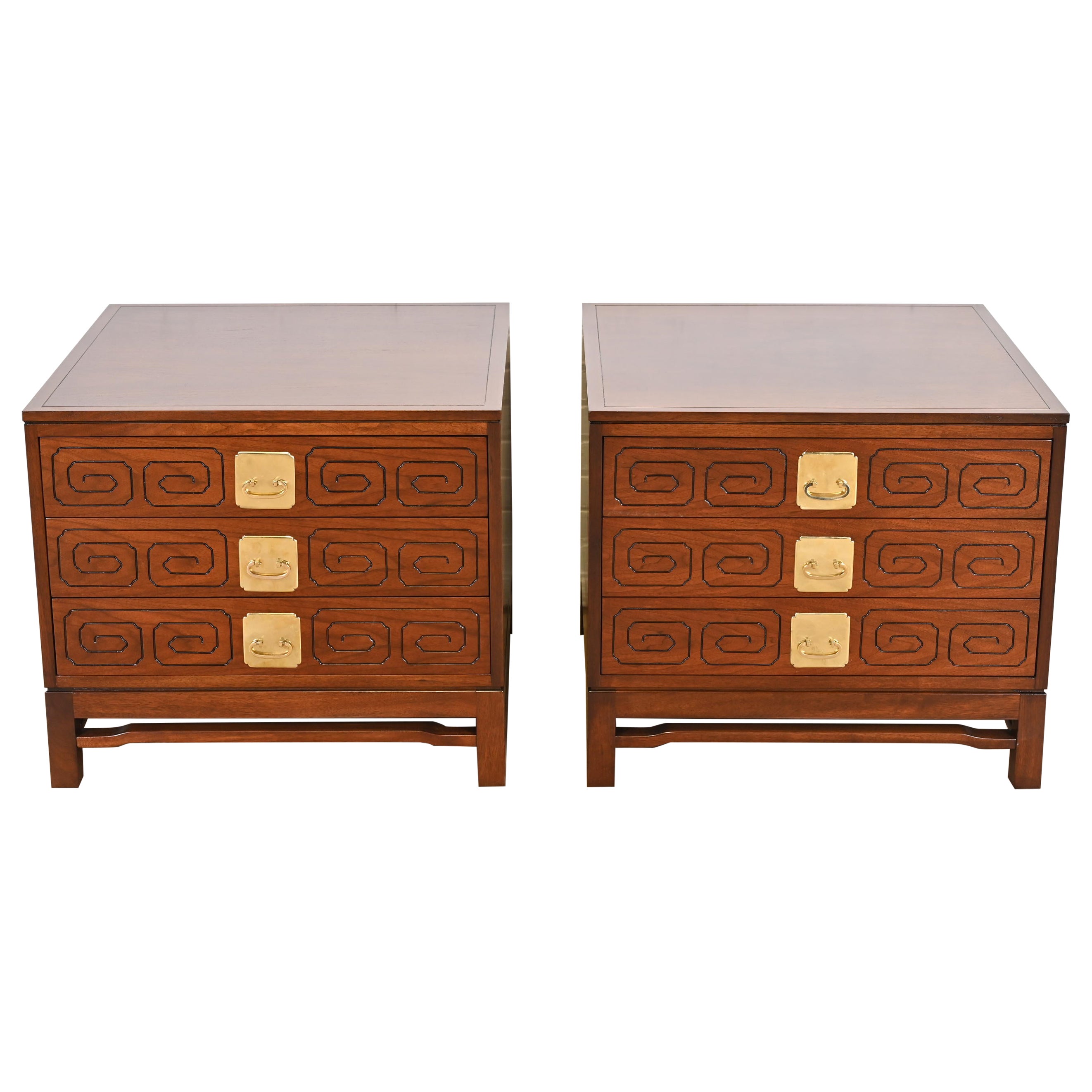 Widdicomb Mid-Century Modern Hollywood Regency Walnut Bedside Chests, Refinished