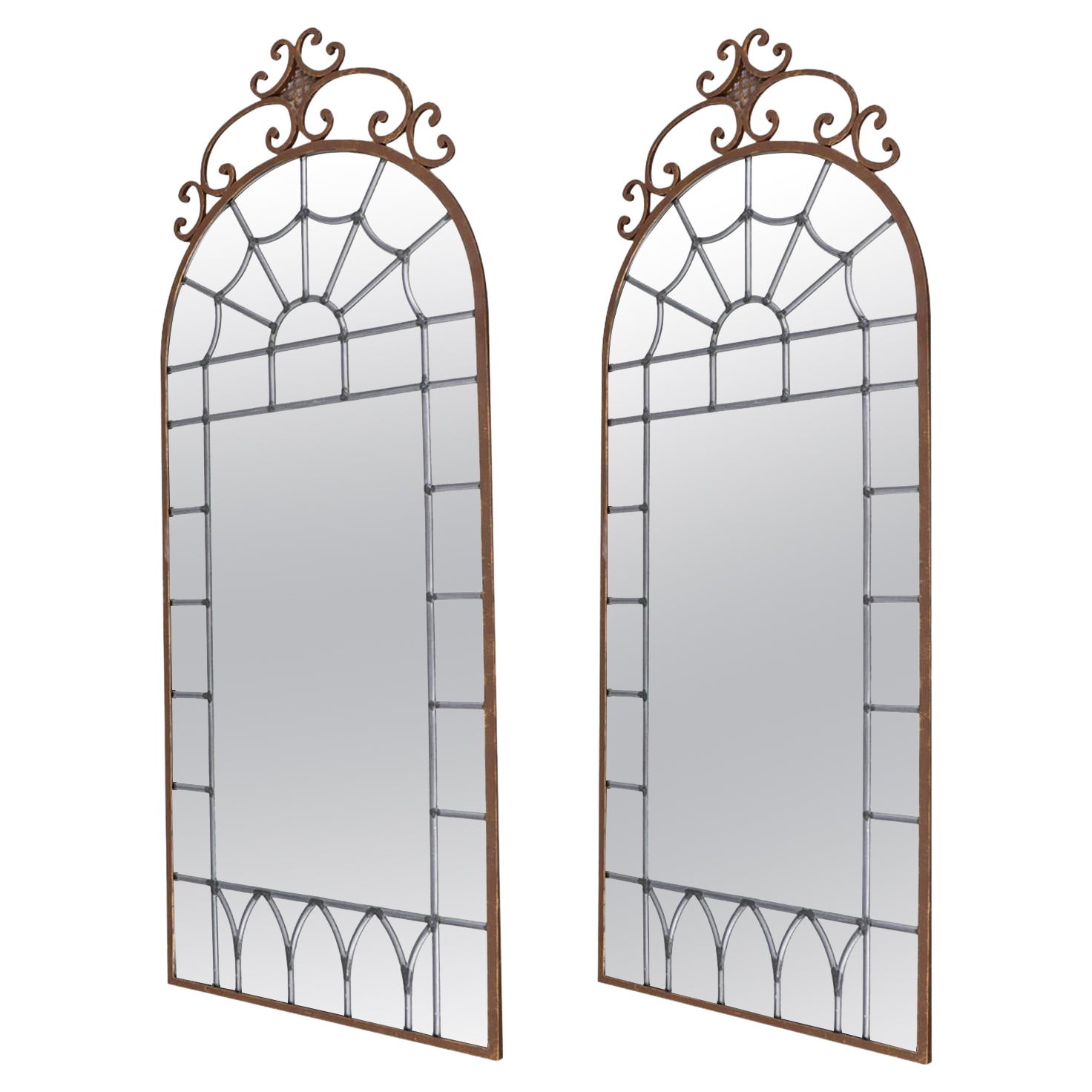 19th Century French Empire Pair of Metal Wall Glass Mirrors, Parisian Décor For Sale