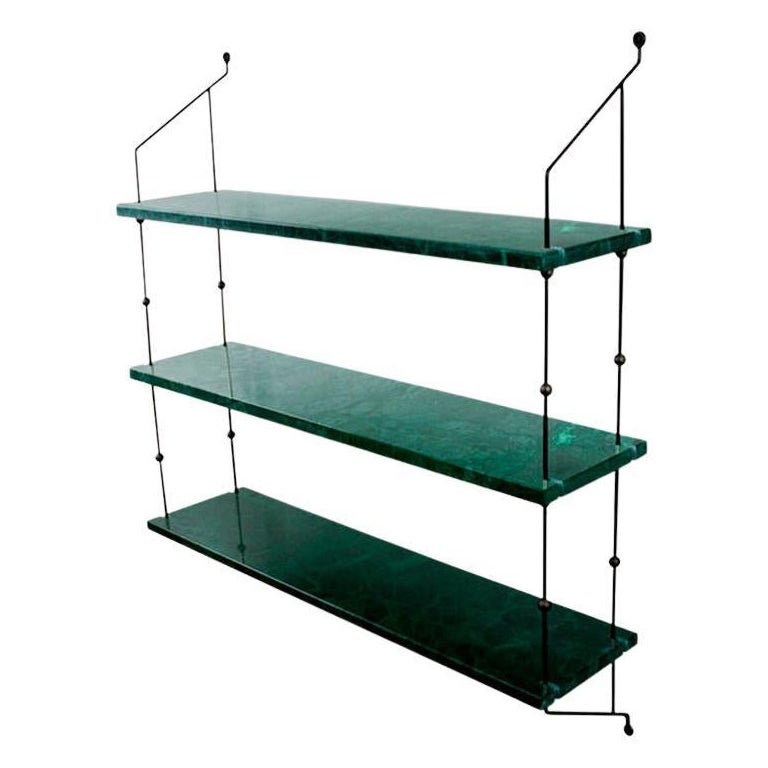 Green Indio Marble and Black Steel Morse Shelf by OxDenmarq For Sale
