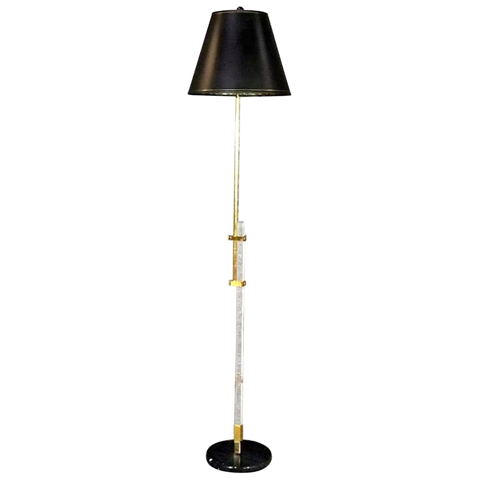 Lucite & Brass Adjustable Floor Lamp For Sale