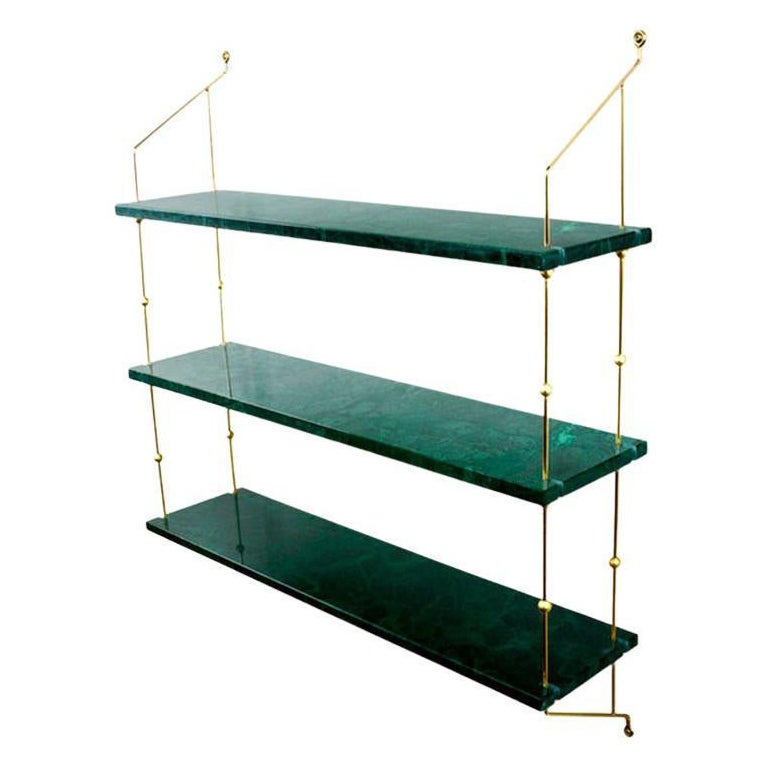 Green Indio Marble and Brass Morse Shelf by OxDenmarq For Sale