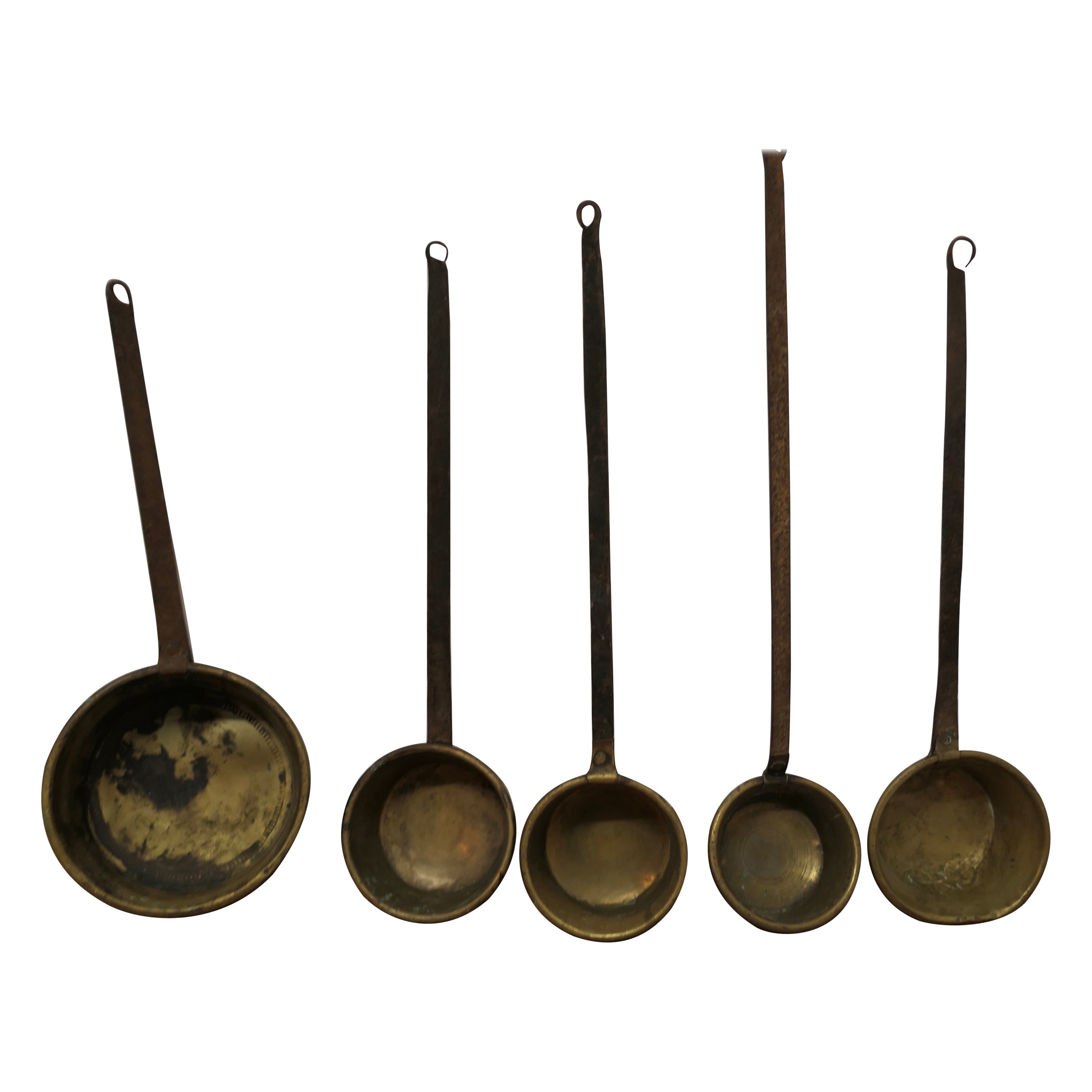 Set of Large 19th Century Brass and Iron Ladles a Great Set For Sale