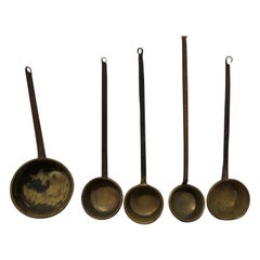Set of Large 19th Century Brass and Iron Ladles a Great Set