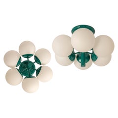 Midcentury Orbital Ceiling /Wall Lamp in Green by Kaiser, Germany, 1970s