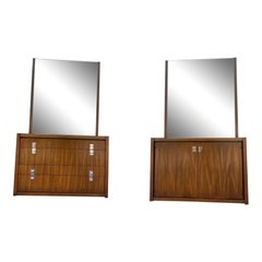 Mid-Century Modern Walnut and Chrome Commode Chests, a Set of 2