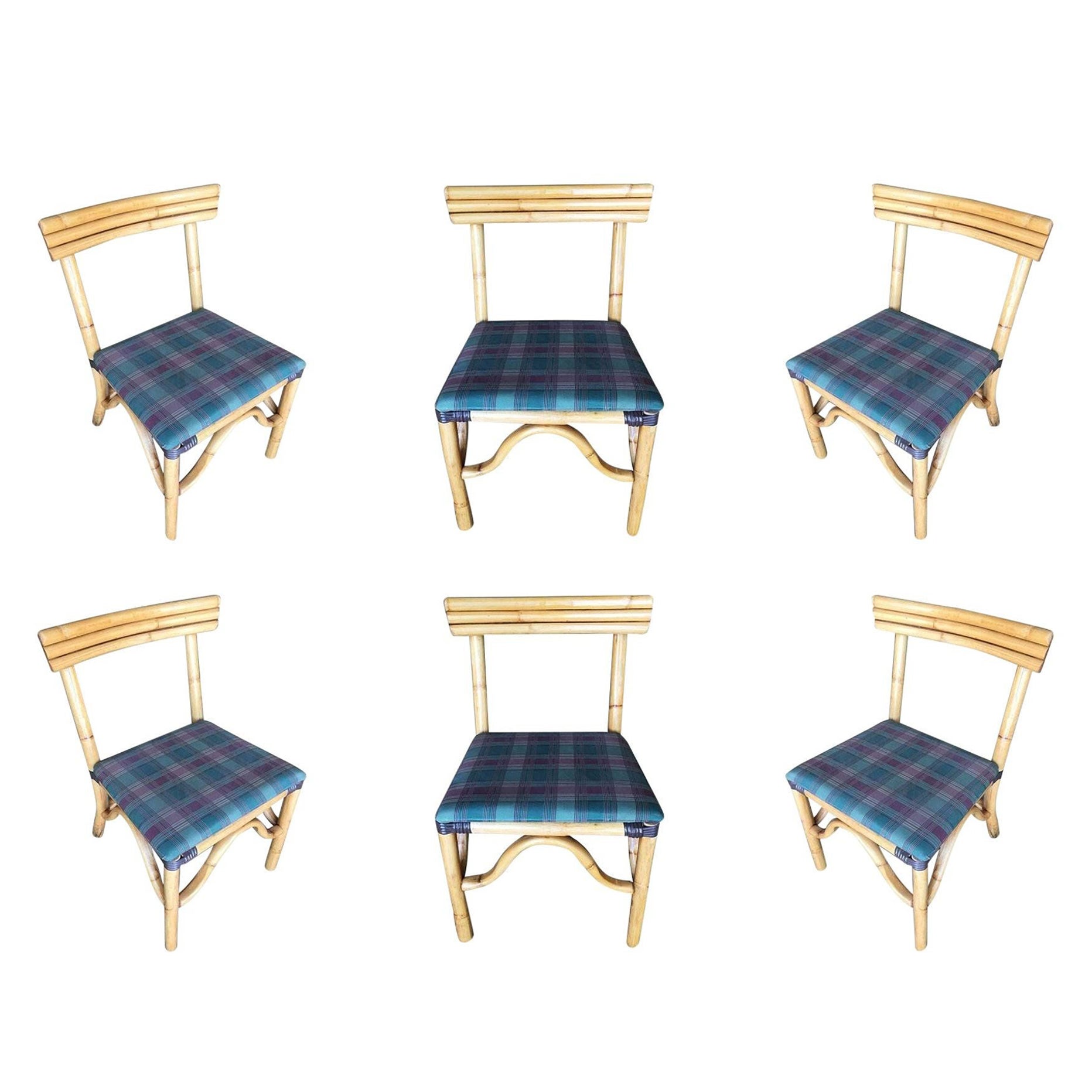 Restored Rattan Dining Side Chair with Three-Strand Back, Set of 6 For Sale