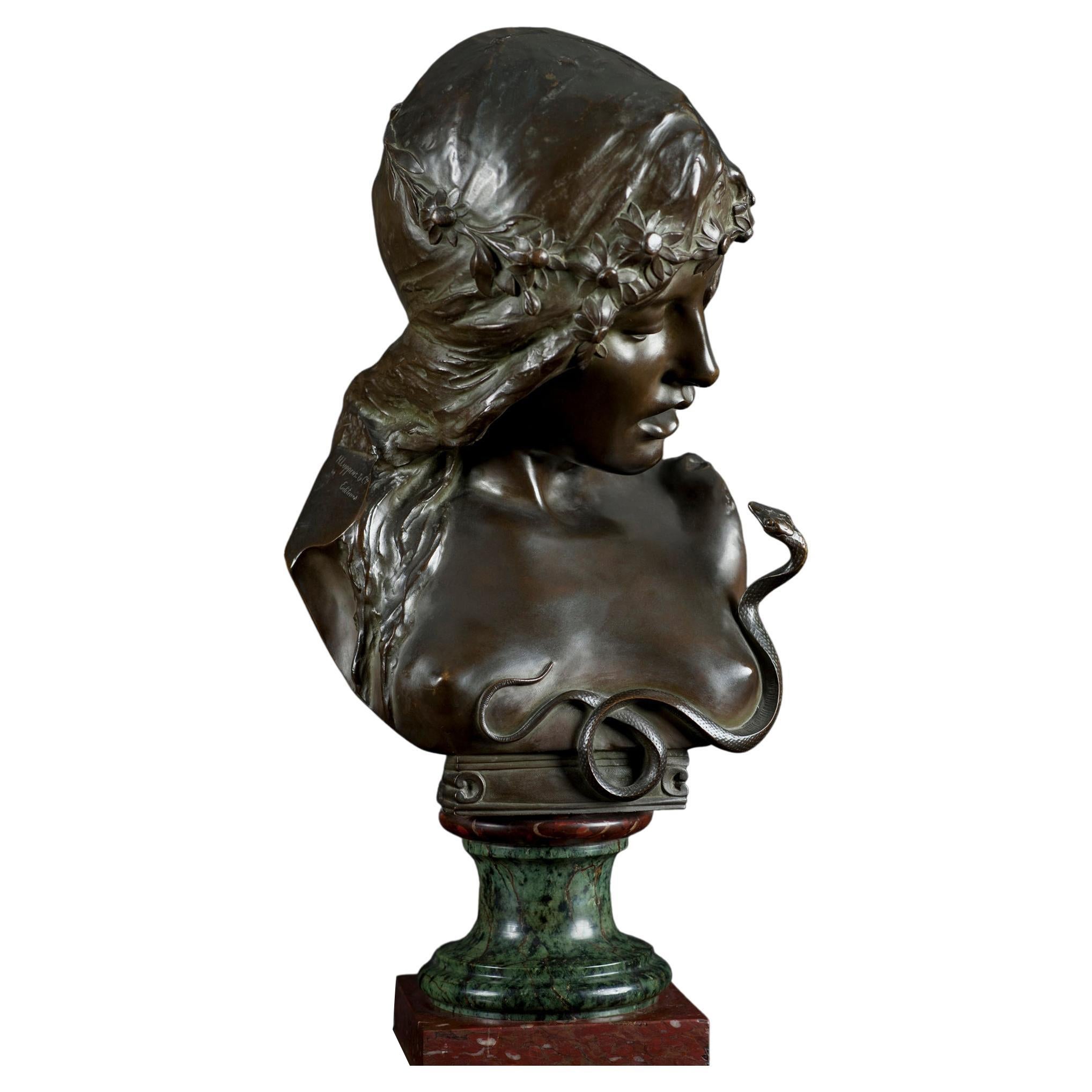 Eve and the Serpent Symbolist Bronze Sculpture by Isidore De Rudder For Sale