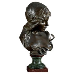 Eva y la serpiente Escultura simbolista de bronce de Isidore De Rudder