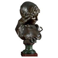 Used Eve and the Serpent Symbolist Bronze Sculpture by Isidore De Rudder