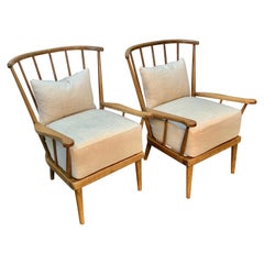 Midcentury French Spindle Back Armchairs, a Pair