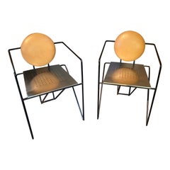 Pair of Stainless Steel and Leather Armchairs in the Manner of Mario Botta