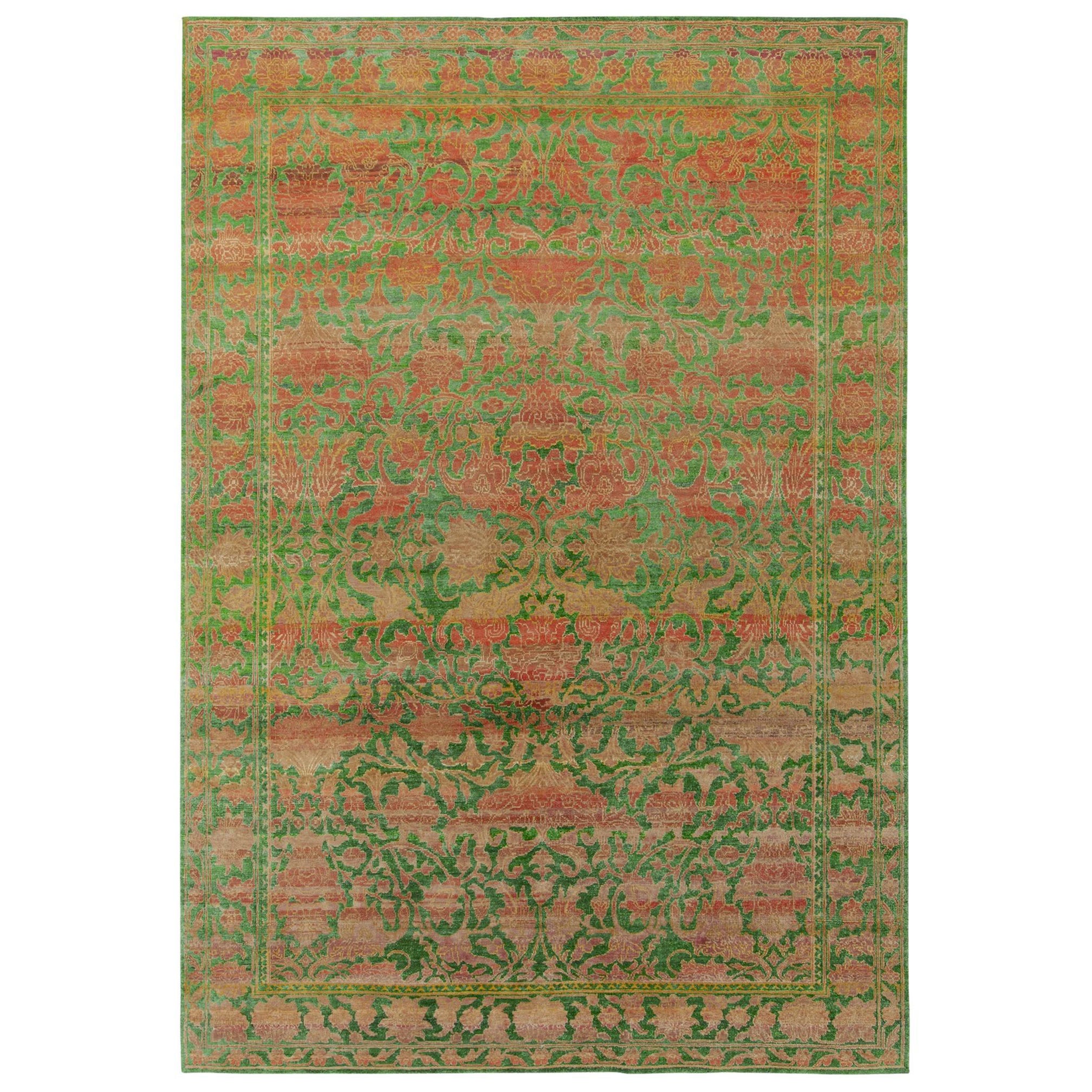 Tapis en soie de style classique de Rug & Kilim, vert, motifs floraux en vente