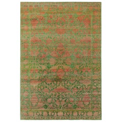 Rug & Kilim’s Classic Style Silk Rug in Green, Floral Patterns