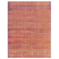 Tapis en soie nouée à la main de Rug & Kilim, motif à rayures orange et violet