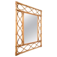 Midcentury French Riviera Bamboo and Rattan Rectangular Wall Mirror, Italy 1960s