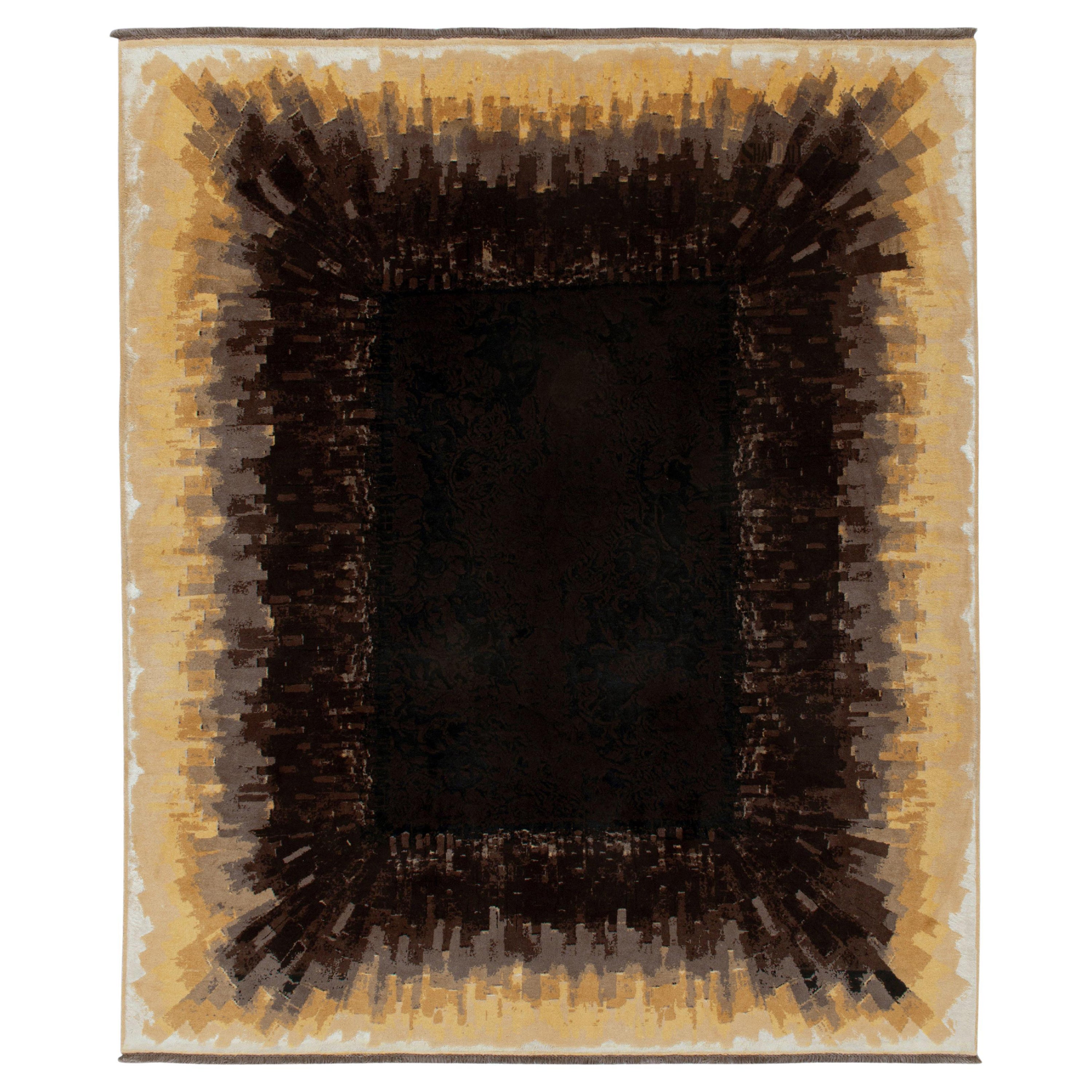 Moderner Teppich im Art-Déco-Stil von Rug & Kilim mit schwarzer, brauner und goldener Bordüre im Angebot
