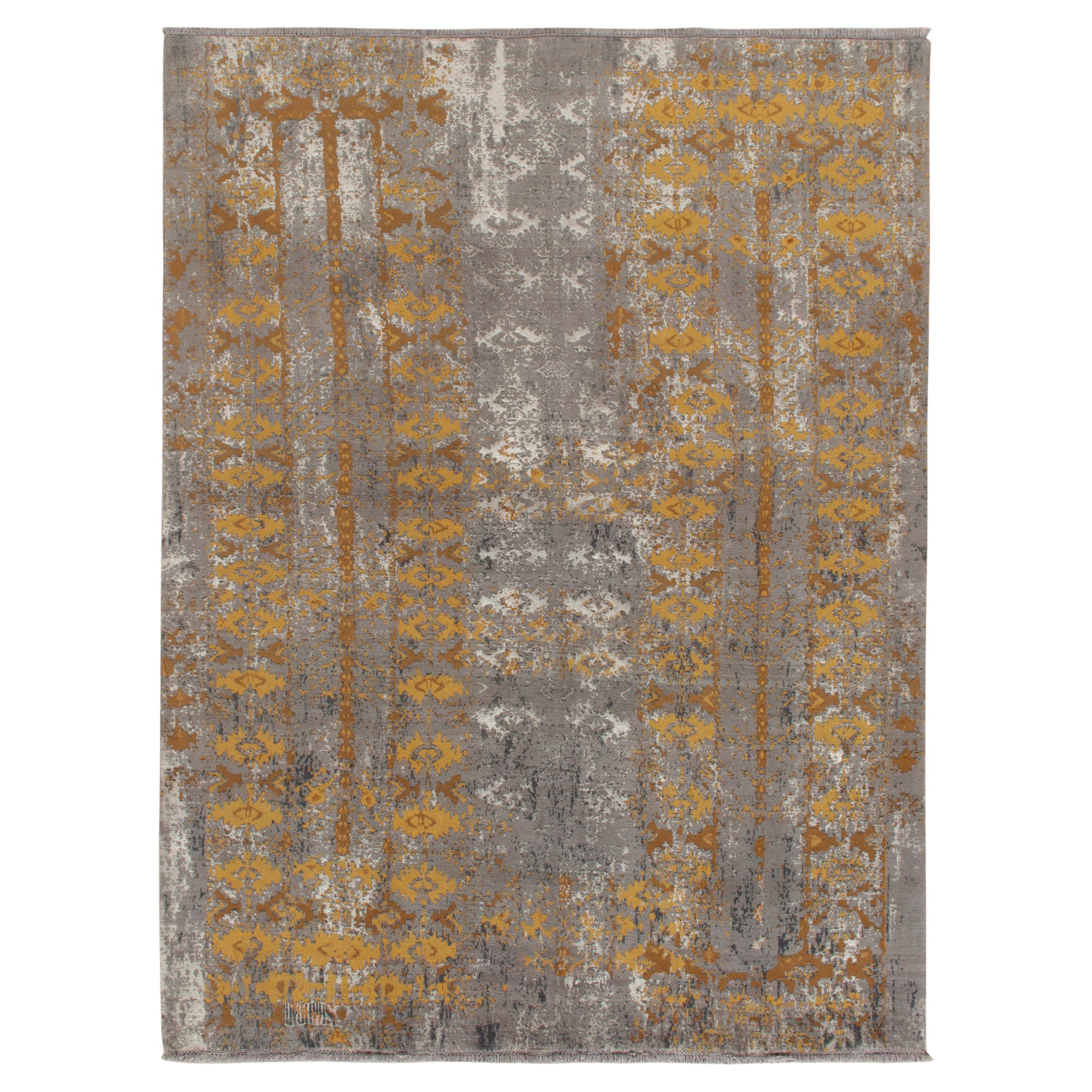 Rug & Kilim’s Abstract Rug in Gray, Gold & Beige-Brown All over Pattern For Sale