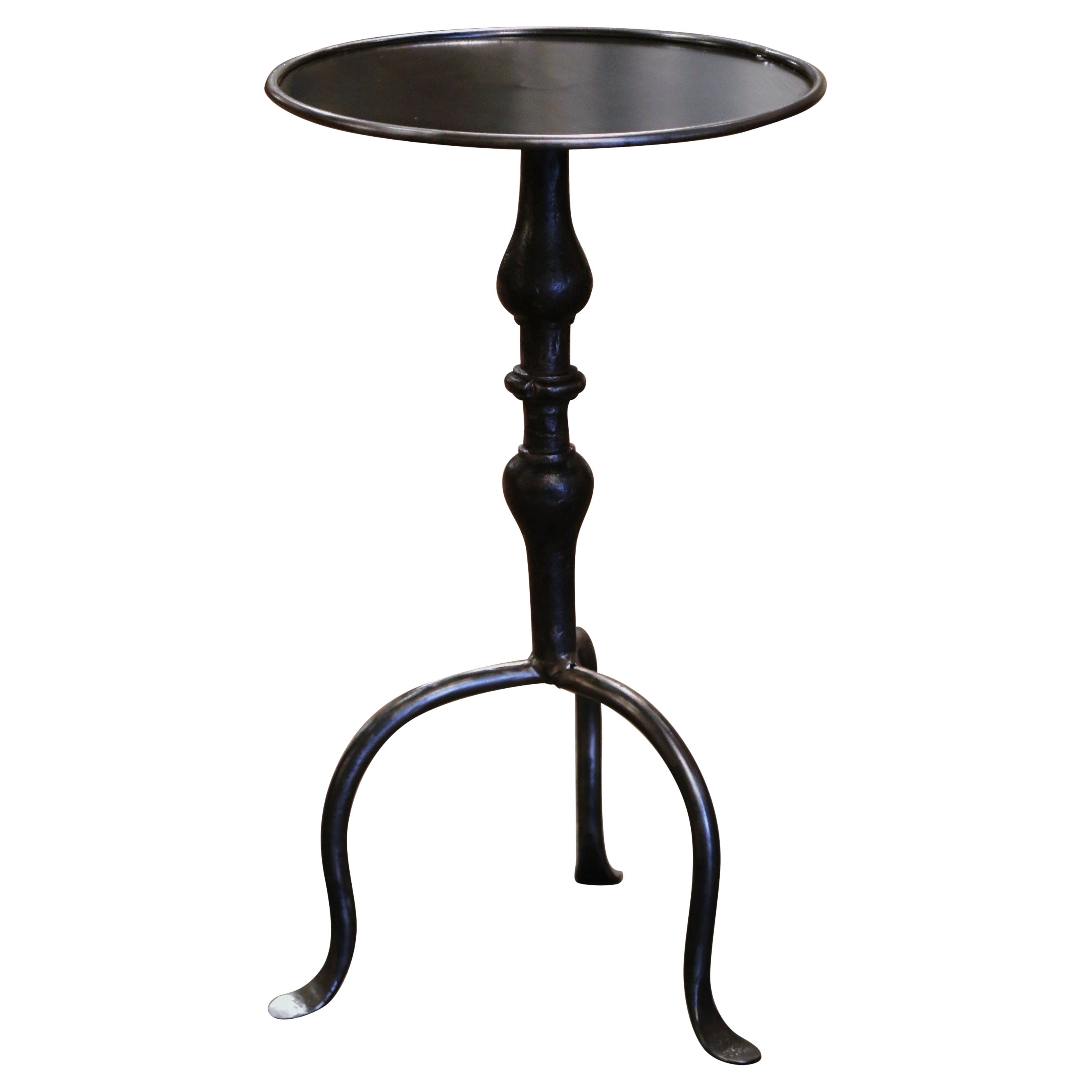 Midcentury French Style Polished Iron Pedestal Martini Side Table