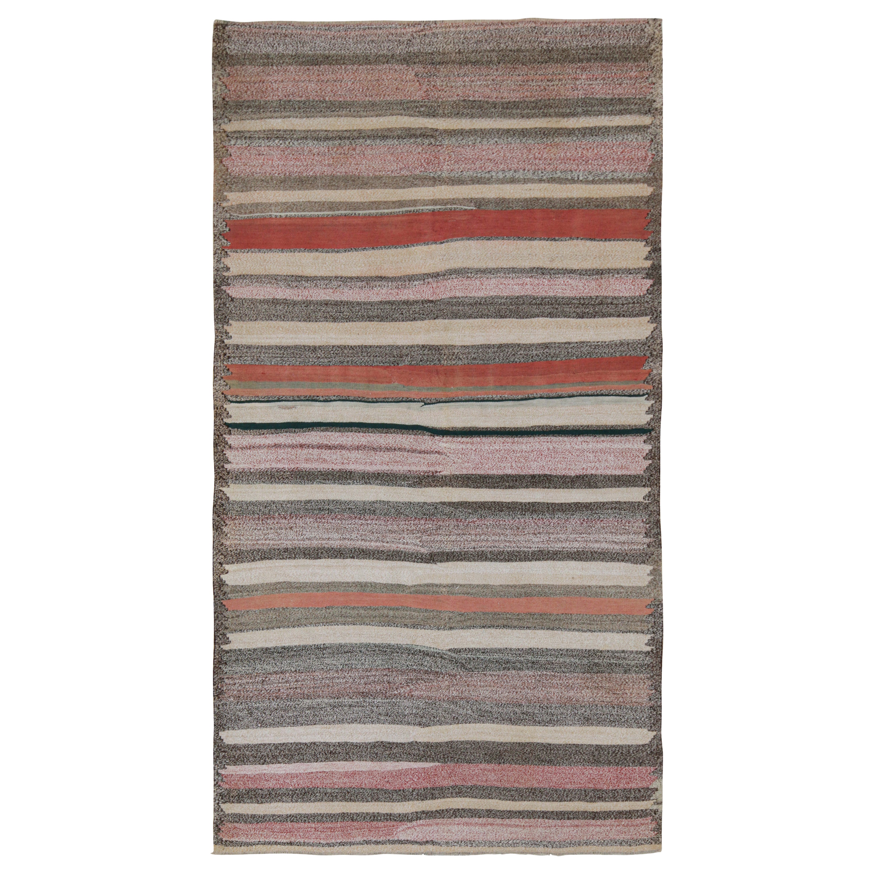 Vintage Shahsavan Persian Kilim in Gray and Red Stripes For Sale