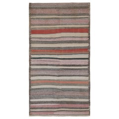 Vintage Shahsavan Persian Kilim in Gray and Red Stripes