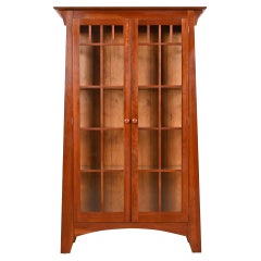 Used Stickley Style Arts & Crafts Cherry Wood Lighted Bookcase or Display Cabinet