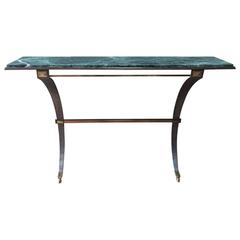 1940s Steel and Brass Marble-Top Console Table, France