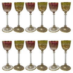 Set of 12 Antique 19th Century Austrian Gold and Enamel Wine Glasses